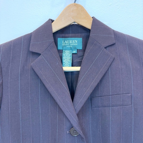 Lauren Ralph Lauren Pinstripe Wool Blazer Brown Academia Preppy Office 10P - Picture 4 of 12